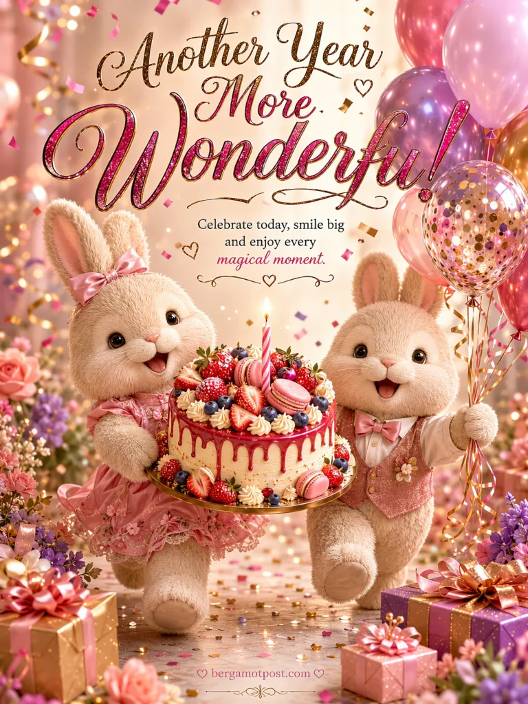 Birthday Video Card — Another Year More Wonderful (Two Bunnies)