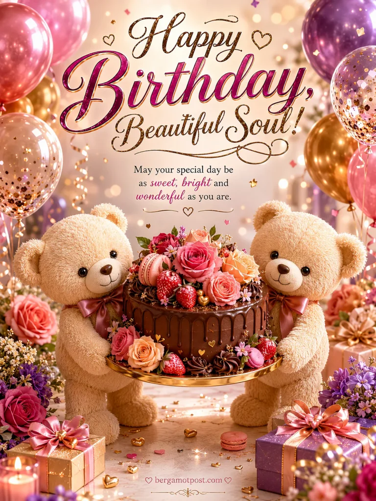 Happy Birthday, Beautiful Soul — Animated Card with Teddy Bears