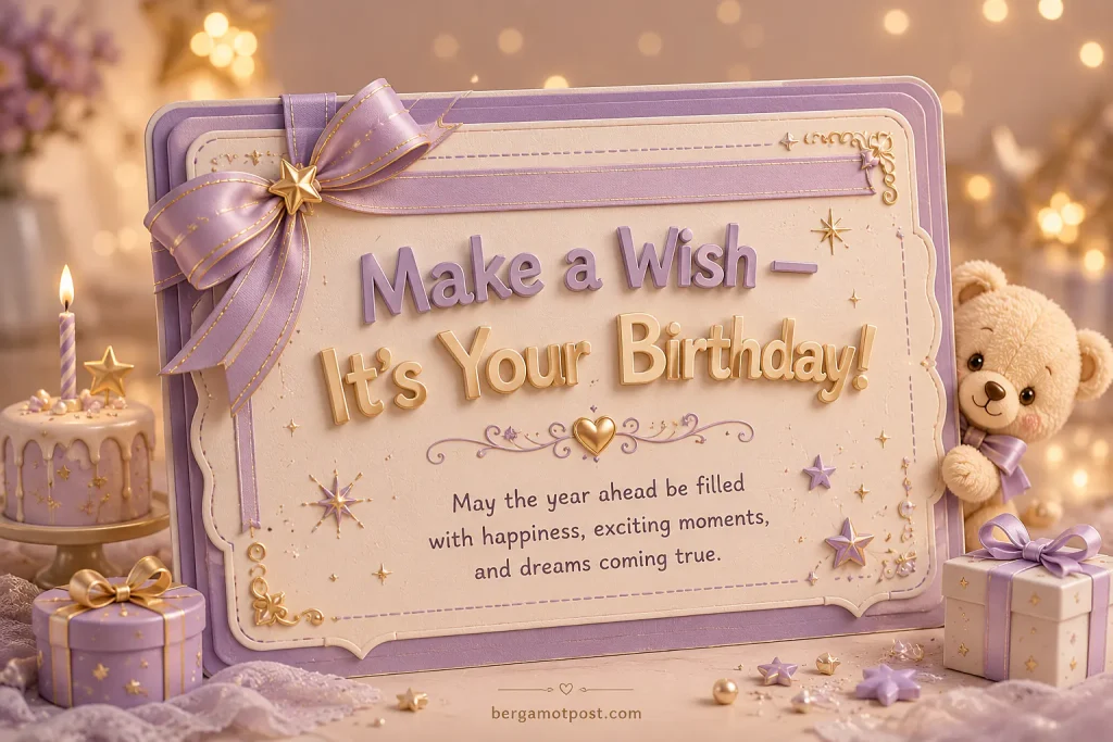 Birthday Card — Make a Wish in Lavender and Gold