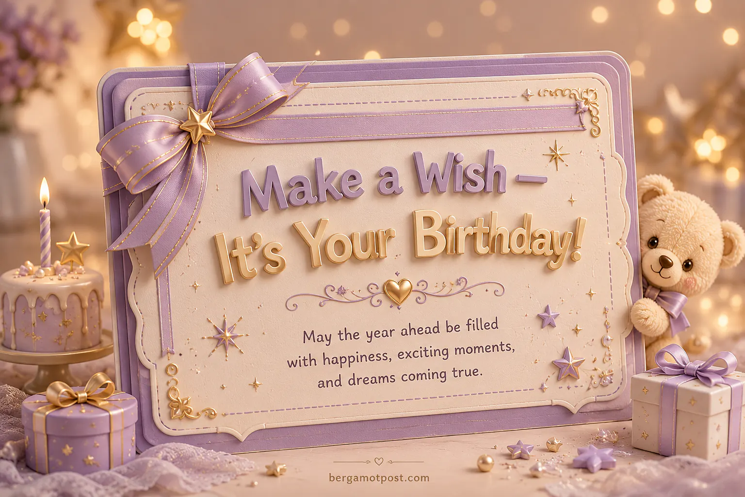 Birthday Card — Make a Wish in Lavender and Gold
