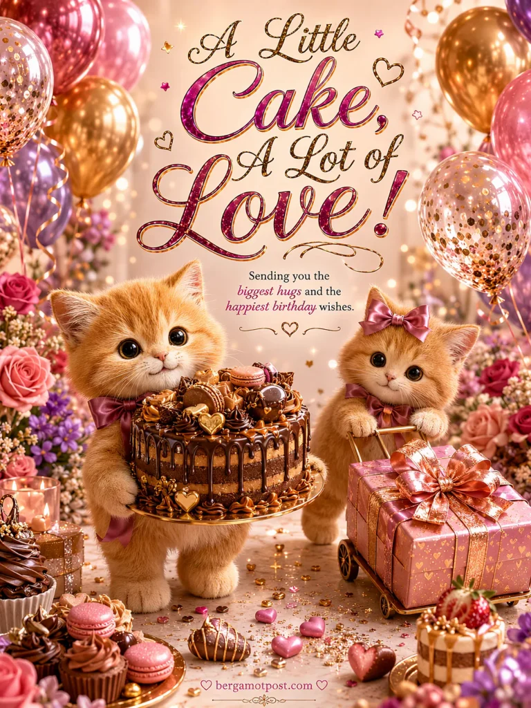 Birthday Video Card — A Little Cake, a Lot of Love (Ginger Kittens)