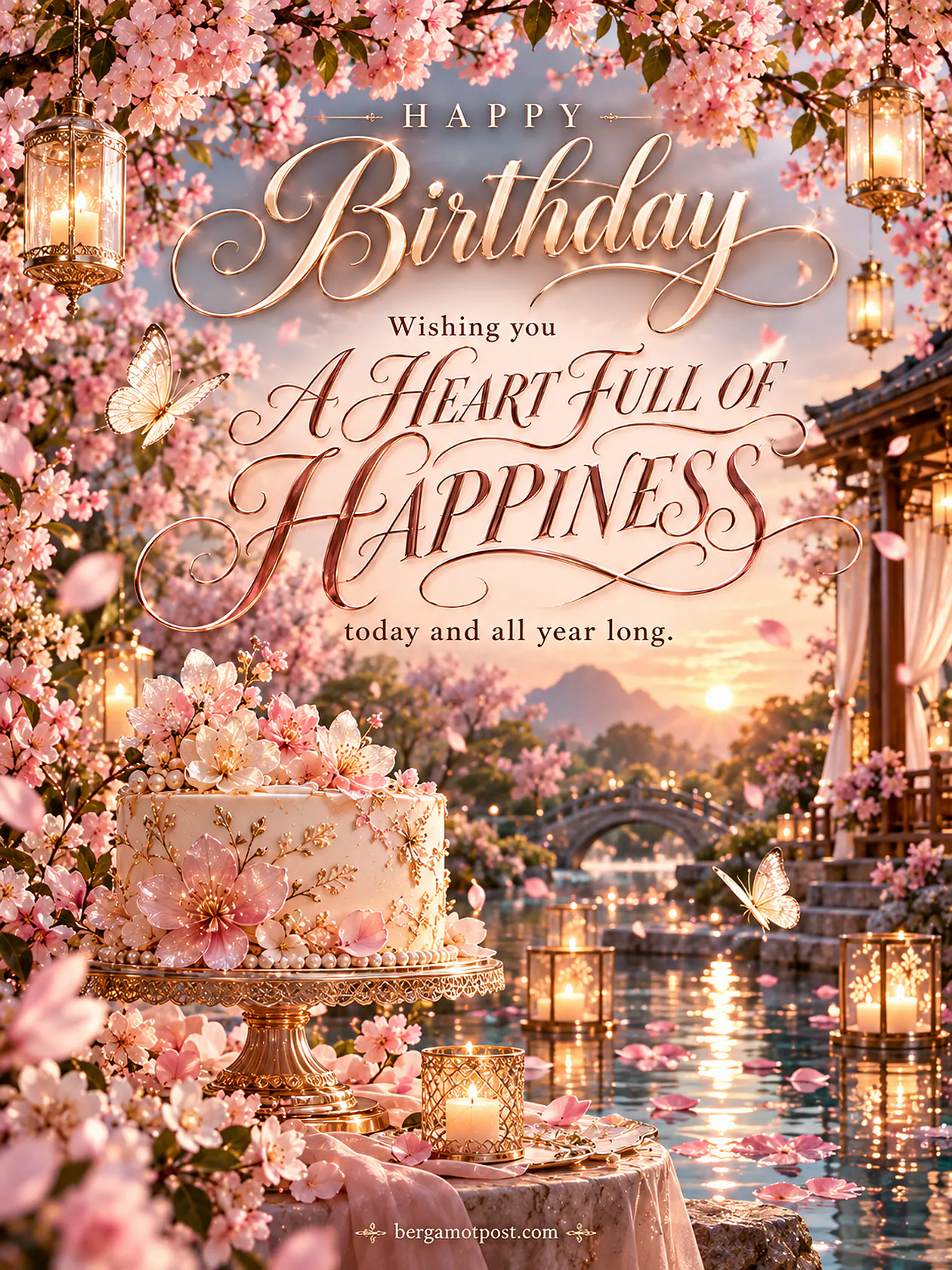 Happy Birthday Wishes Image — A Heart Full of Happiness (Cherry Blossoms)