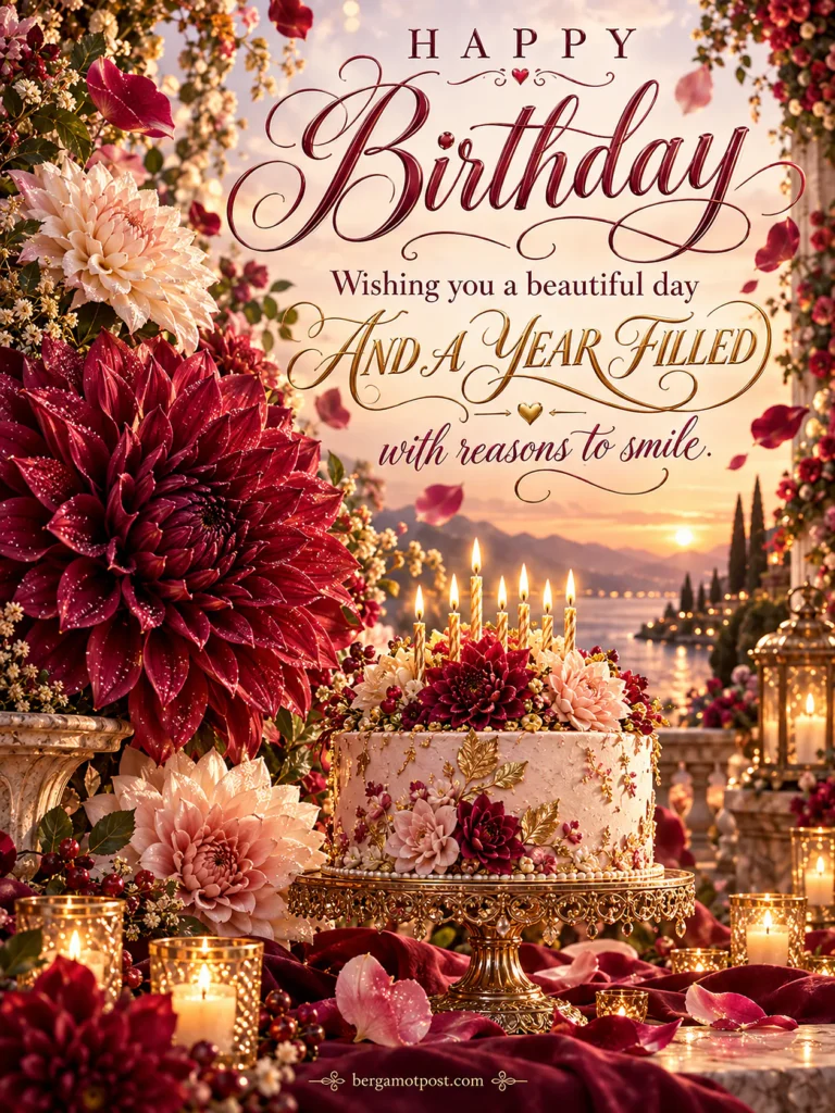 Happy Birthday Image — A Year Filled with Reasons to Smile (Burgundy Dahlias)