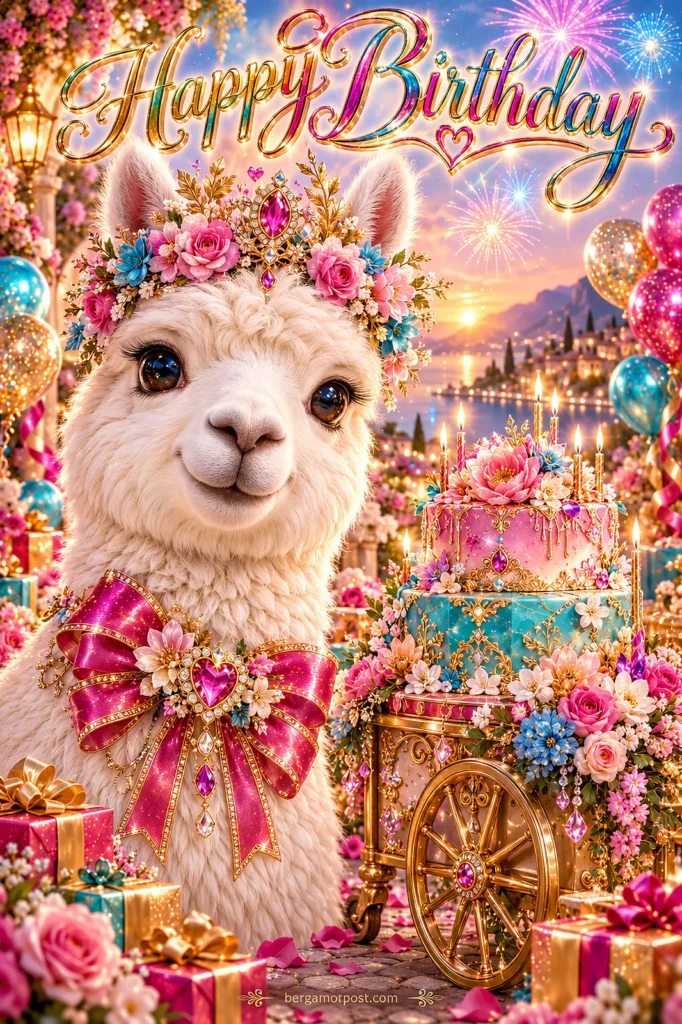 Happy Birthday Alpaca with a Flower Crown — Video Birthday Card