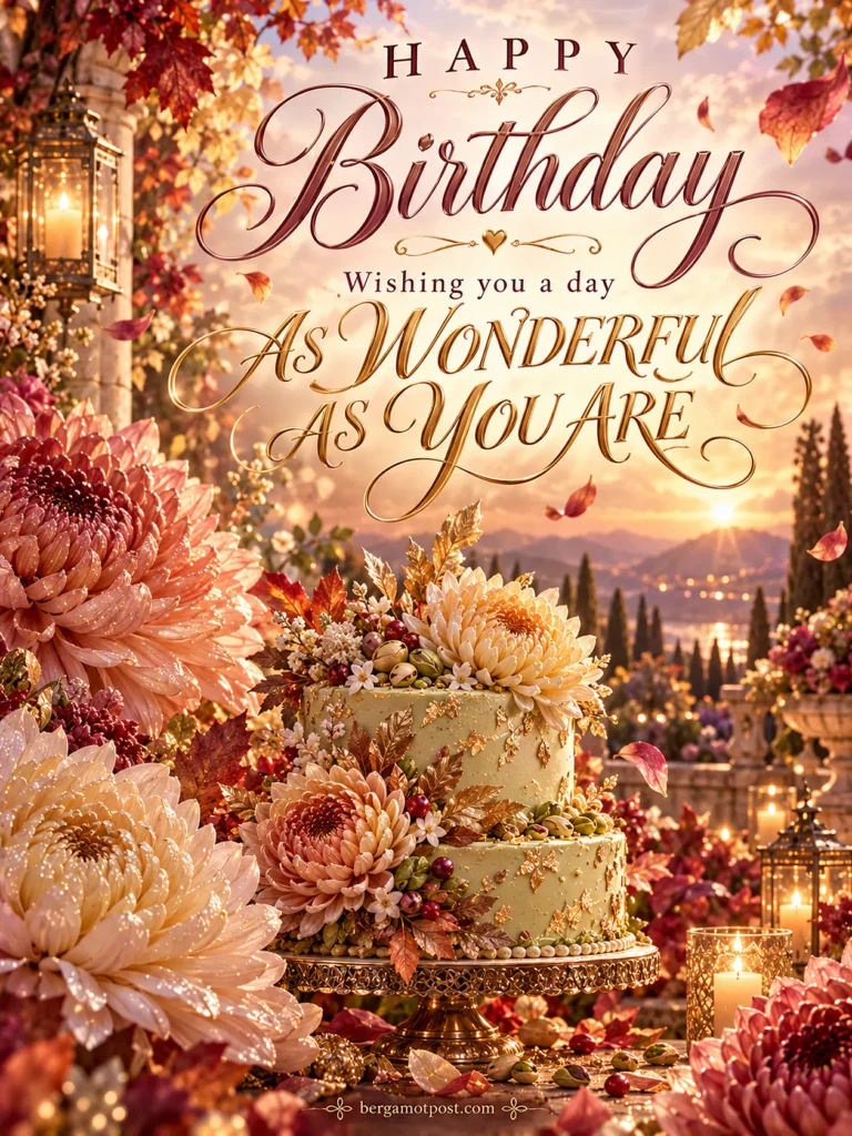 Happy Birthday Image — A Day As Wonderful As You Are (Autumn Chrysanthemums)