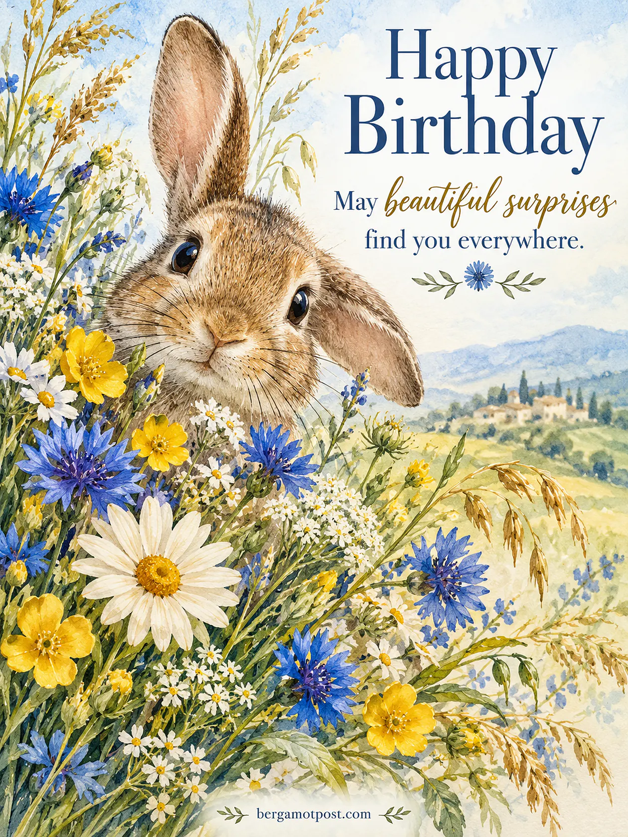 Happy Birthday Image — May Beautiful Surprises Find You Everywhere (Bunny in Wildflowers)