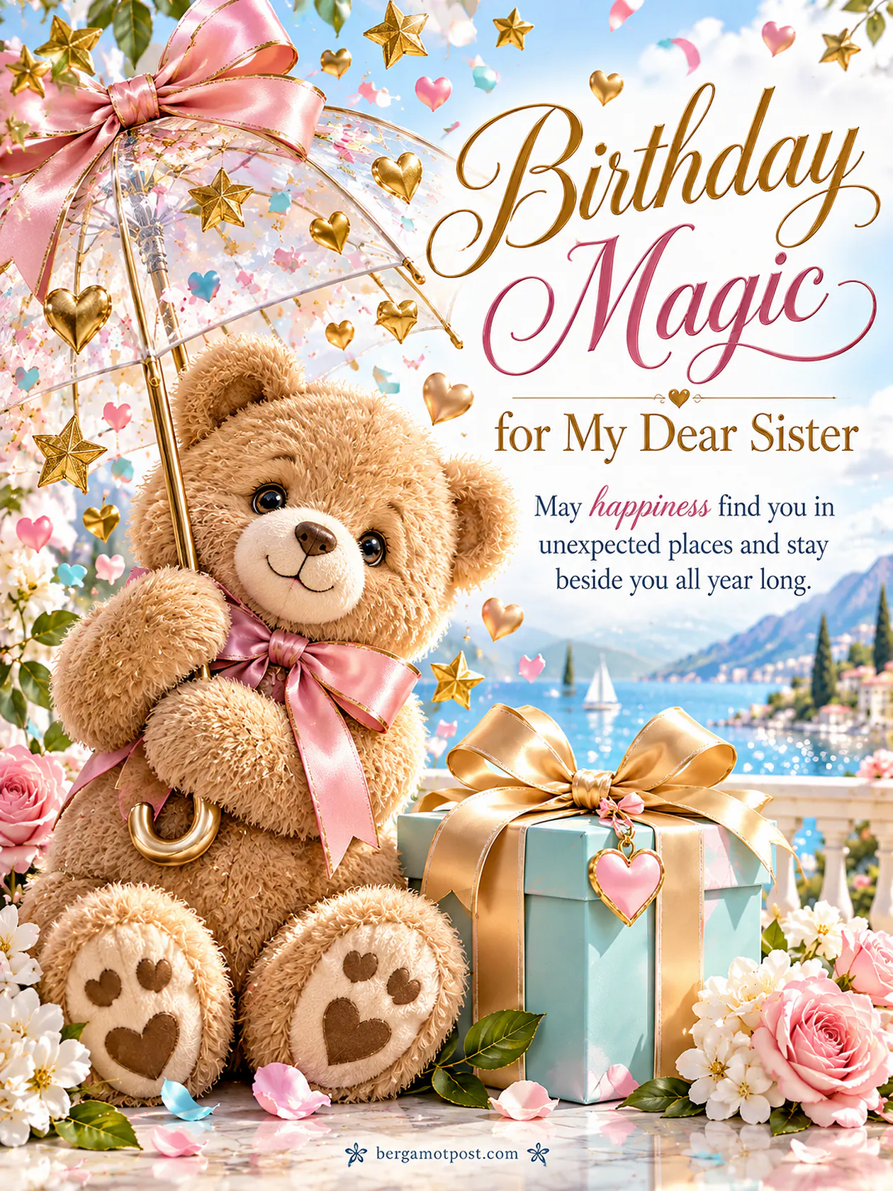 Birthday Magic for My Dear Sister — Teddy Bear Birthday Image and Wishes