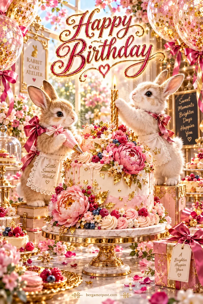 Birthday Card — Two Bunny Bakers at the Rabbit Cake Atelier