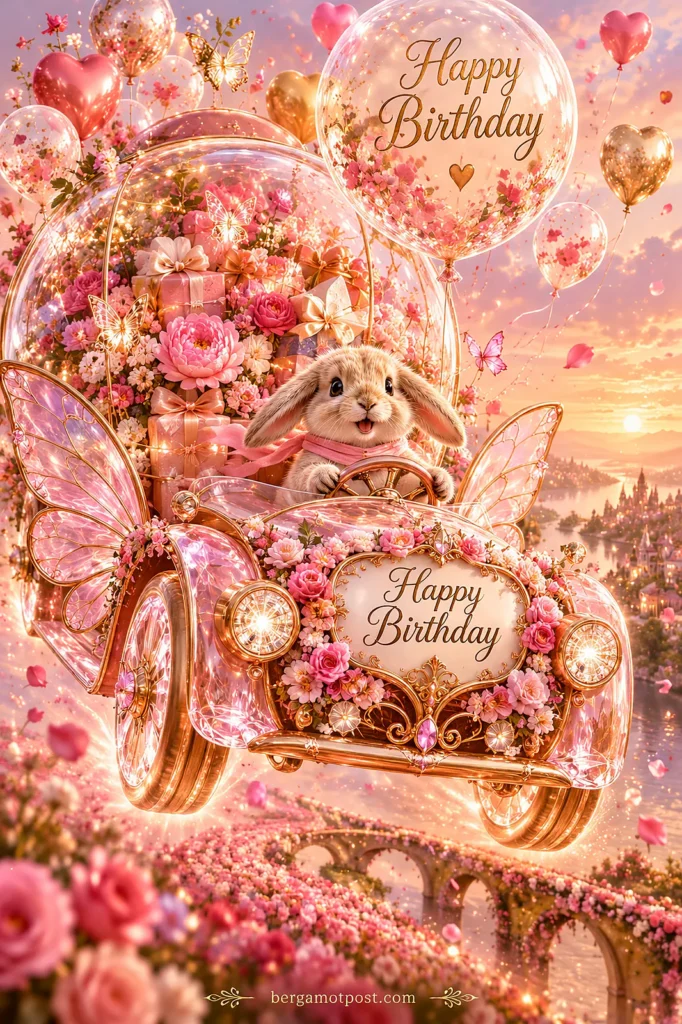 Fairy Car Birthday Video Card — Bunny with Butterfly Wings (Happy Birthday)