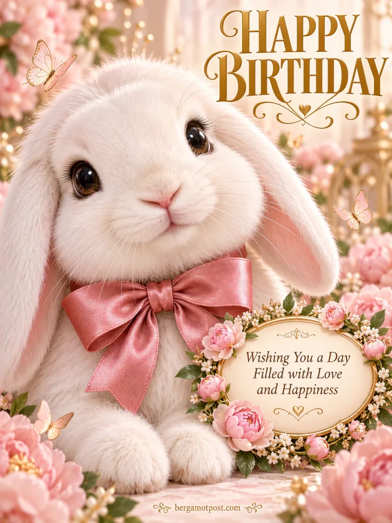 Video Birthday Card — Wishing You a Day Filled with Love and Happiness (White Bunny with a Pink Bow)