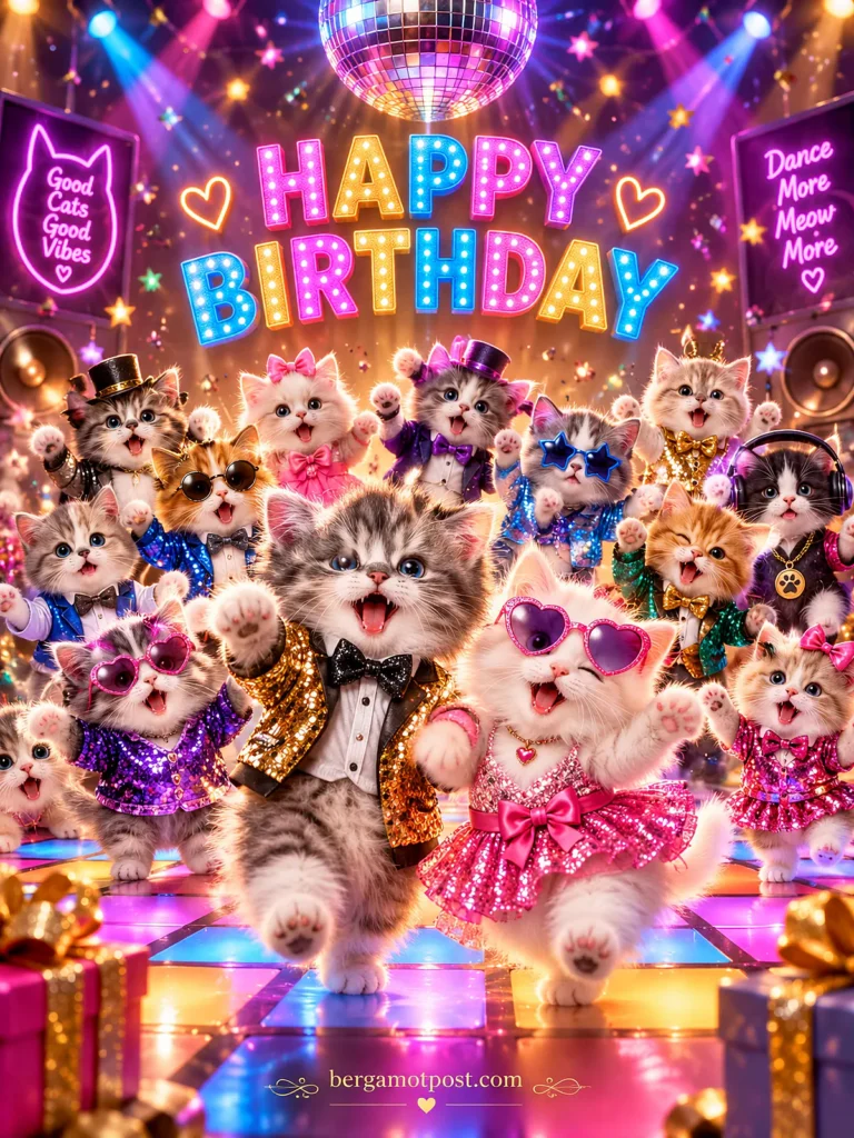Disco Birthday Card — Dancing Kittens Under the Mirror Ball (Animated Video)