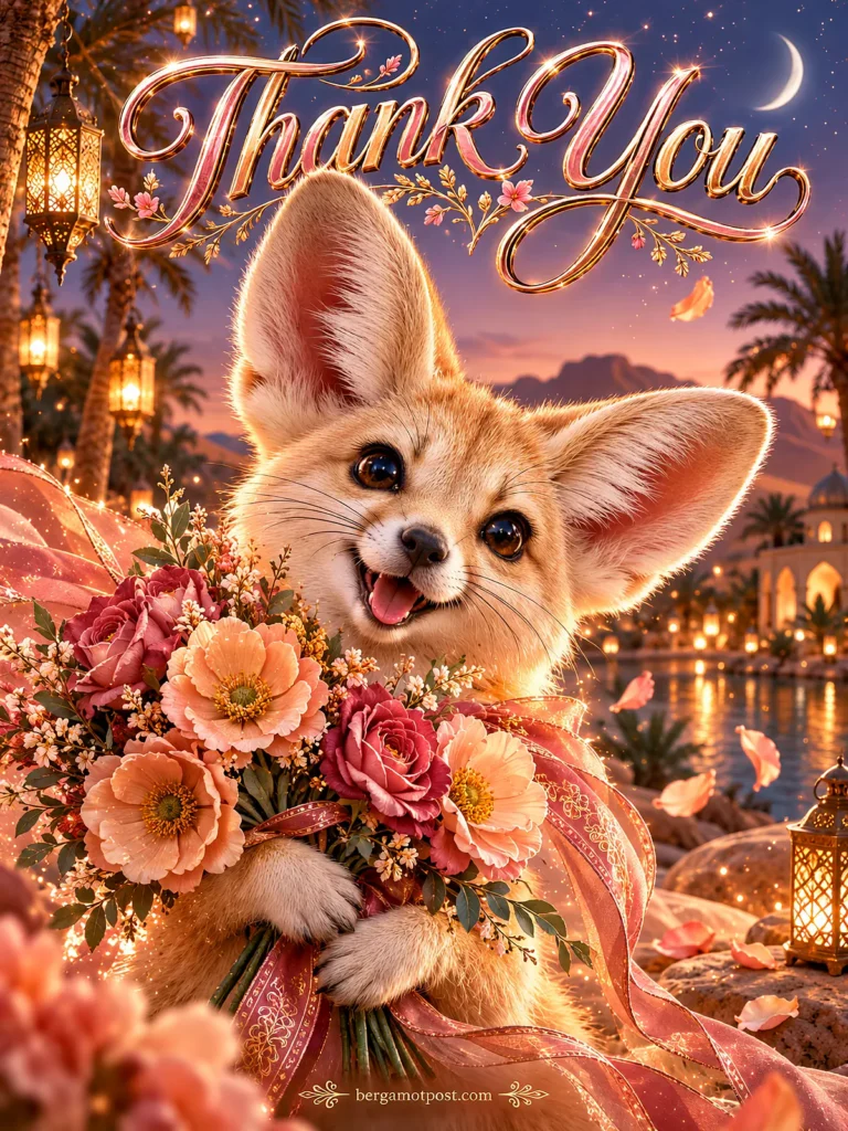 Thank You Video Card — Fennec Fox with Peach Roses