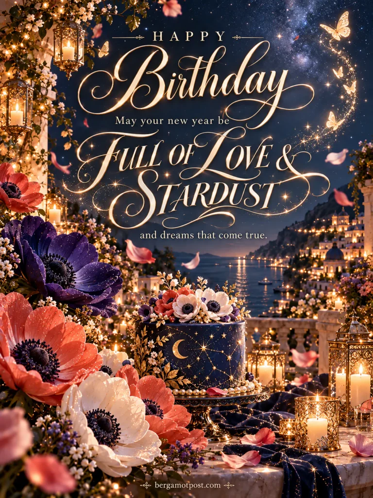 Happy Birthday Wishes Image — Full of Love and Stardust (Anemones Under the Stars)
