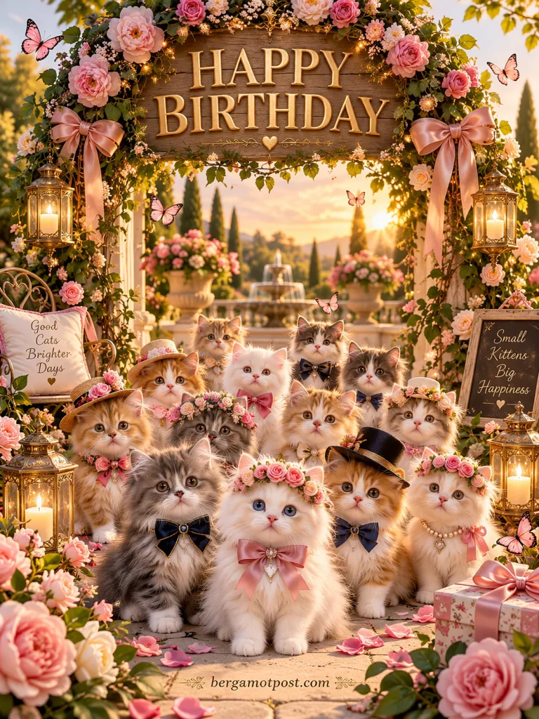Animated Birthday Card — Kittens Under the Garden Arch (Video Card)