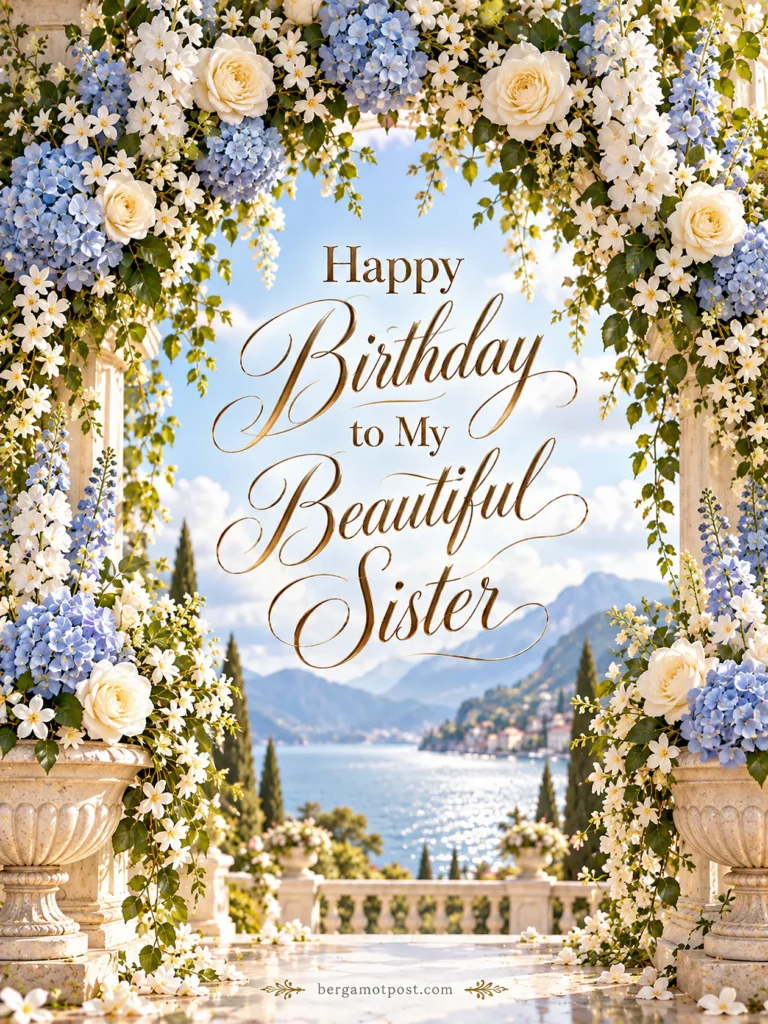 Happy Birthday to My Beautiful Sister: Blue Hydrangea Arch Image