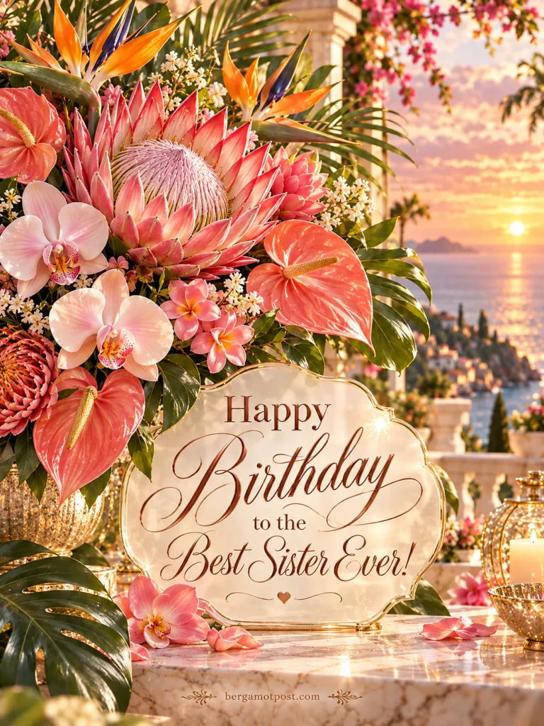 Happy Birthday to the Best Sister Ever: Tropical Flowers at Sunset
