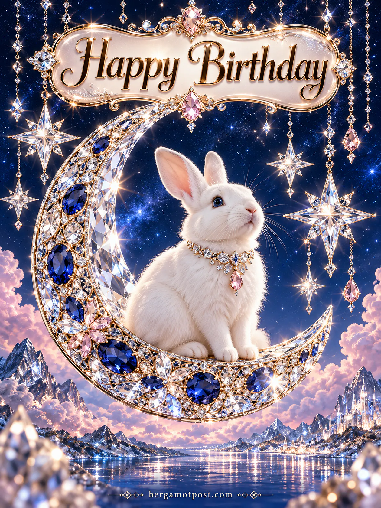 Happy Birthday Image — Bunny on a Crystal Moon