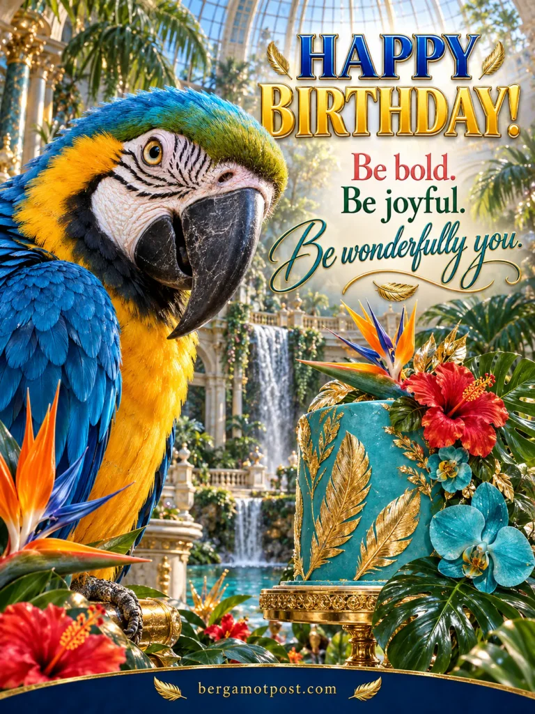 Happy Birthday Image with a Blue and Gold Macaw