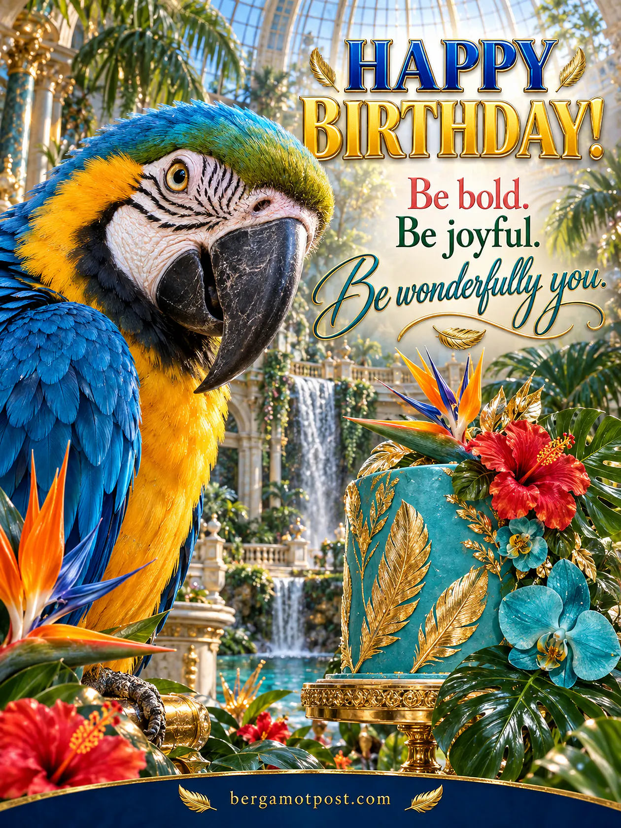 Happy Birthday Image with a Blue and Gold Macaw