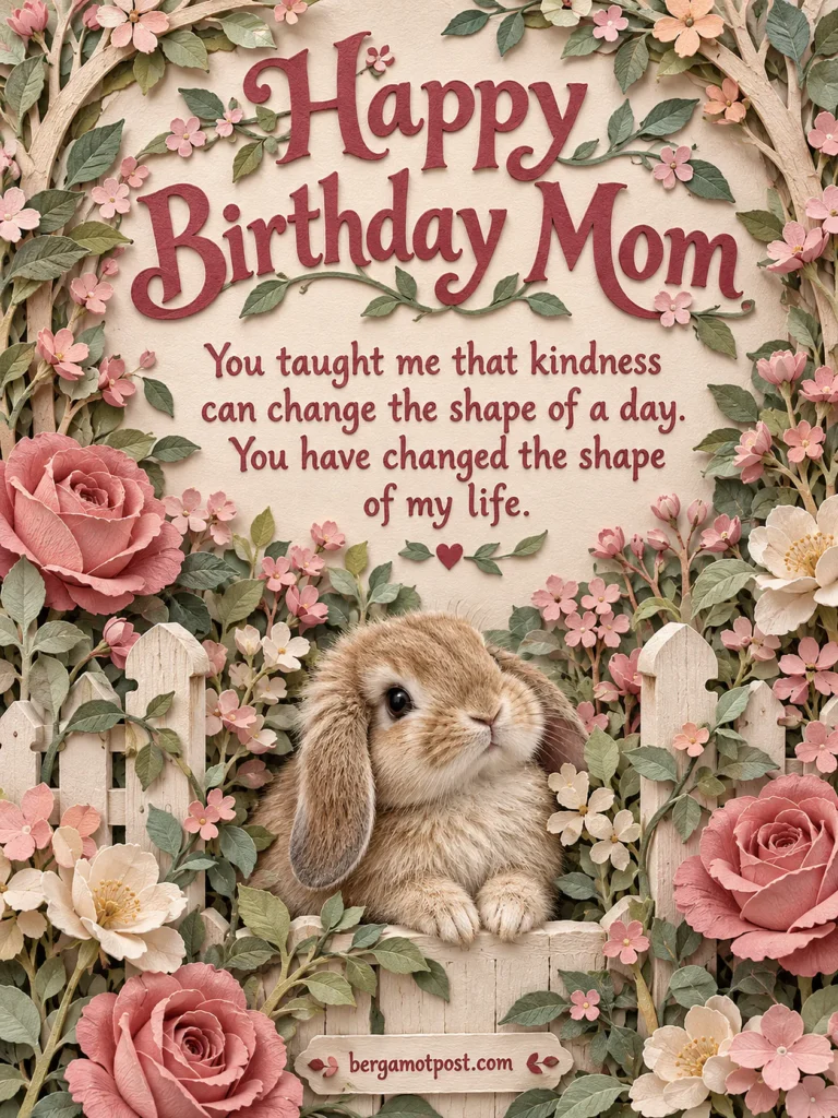 Happy Birthday Mom Image — Lop Bunny at the Garden Gate