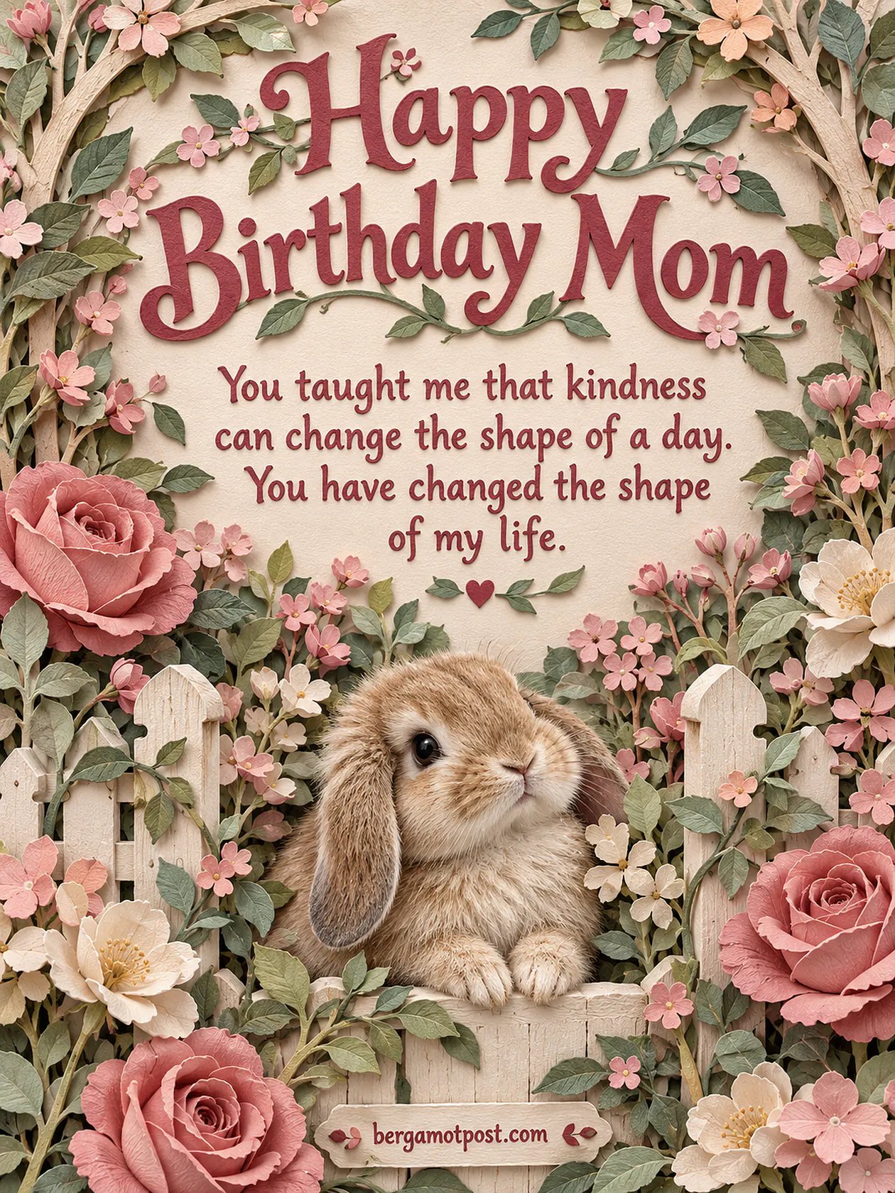 Happy Birthday Mom Image — Lop Bunny at the Garden Gate