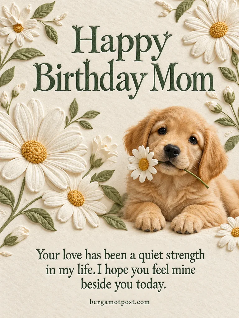 Happy Birthday Mom Image with a Daisy Puppy