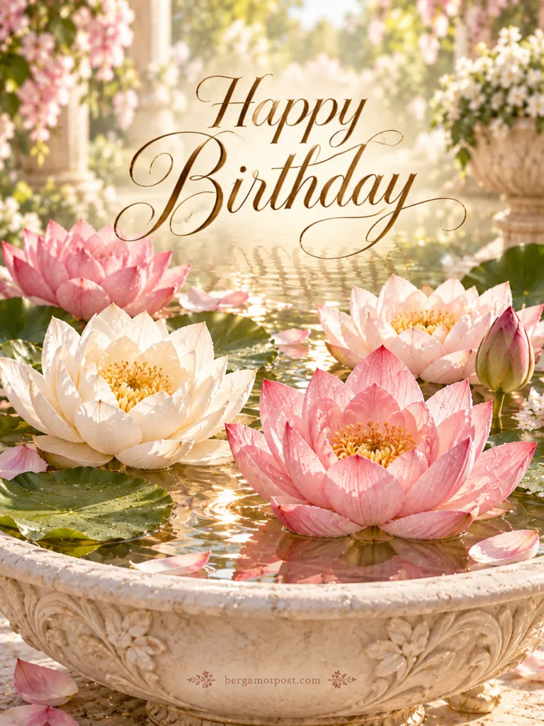 Happy Birthday Image – Pink Lotus Fountain