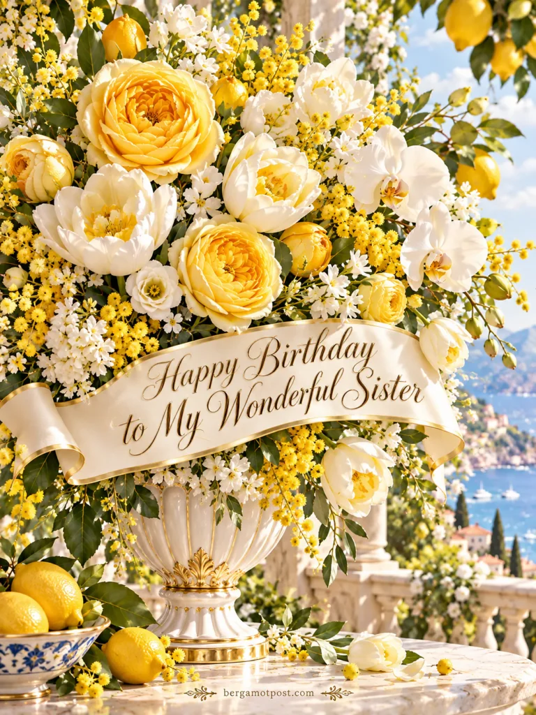 Happy Birthday to My Wonderful Sister: Yellow Roses and Lemons Image