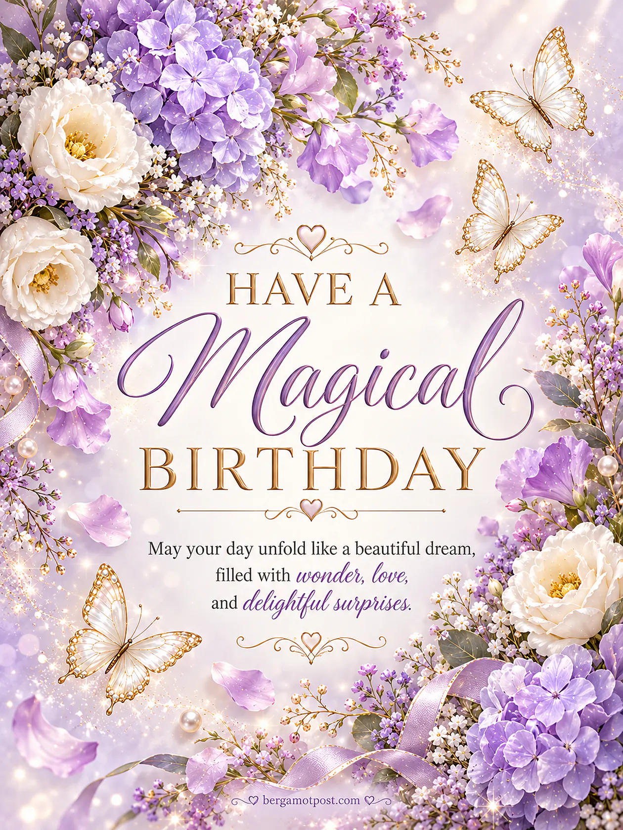 Have a Magical Birthday — Lavender Hydrangeas and Butterflies