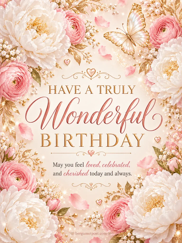 Have a Truly Wonderful Birthday — Pink Ranunculus and White Peonies