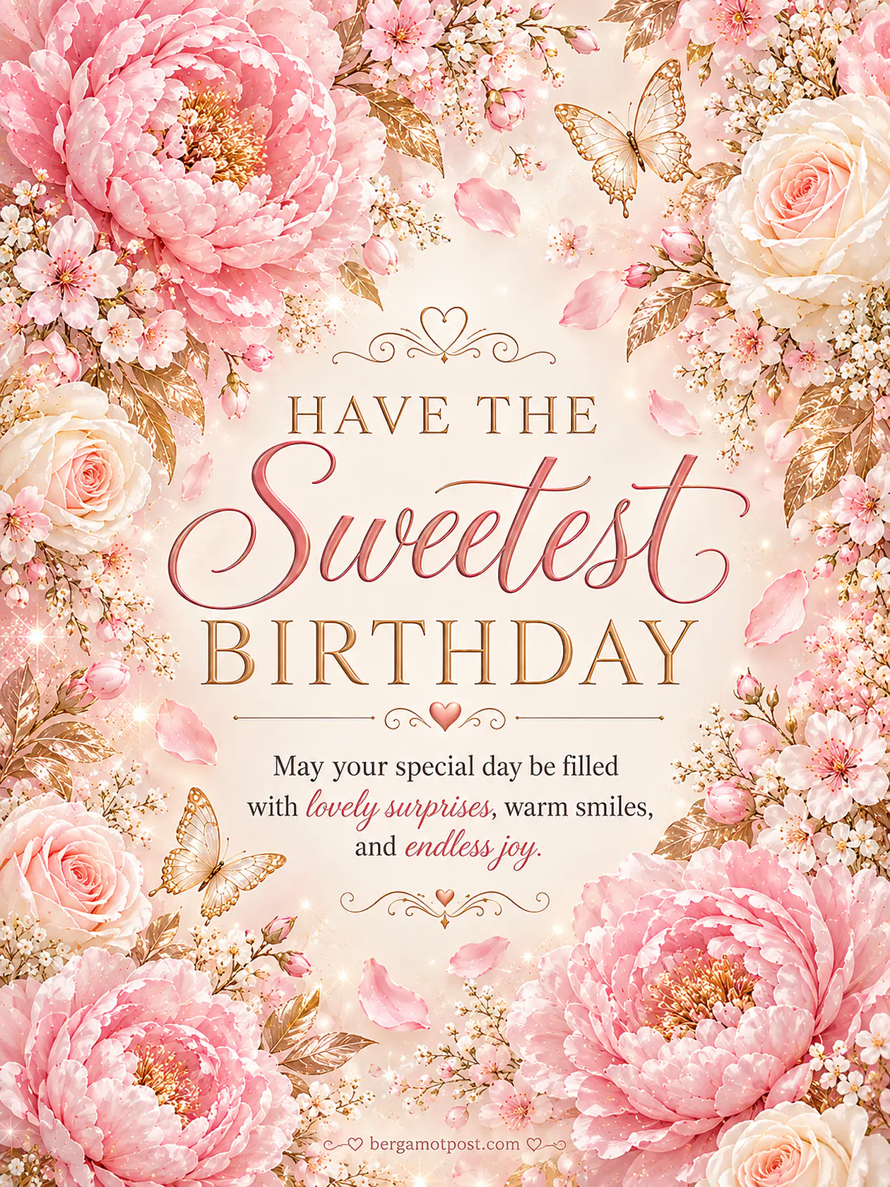 Have the Sweetest Birthday — Pink Peonies and Cherry Blossoms