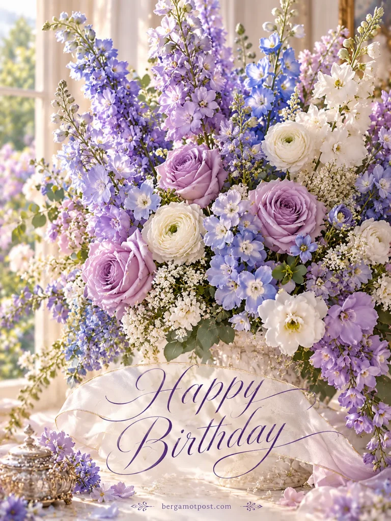 Lavender Roses and Delphinium Birthday Card