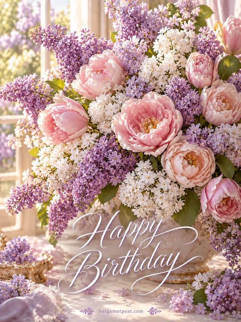 Lilac and Pink Peony Birthday Card