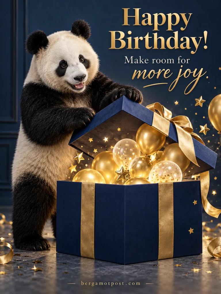 Happy Birthday Image — Make Room for More Joy (Panda with a Gift Box)