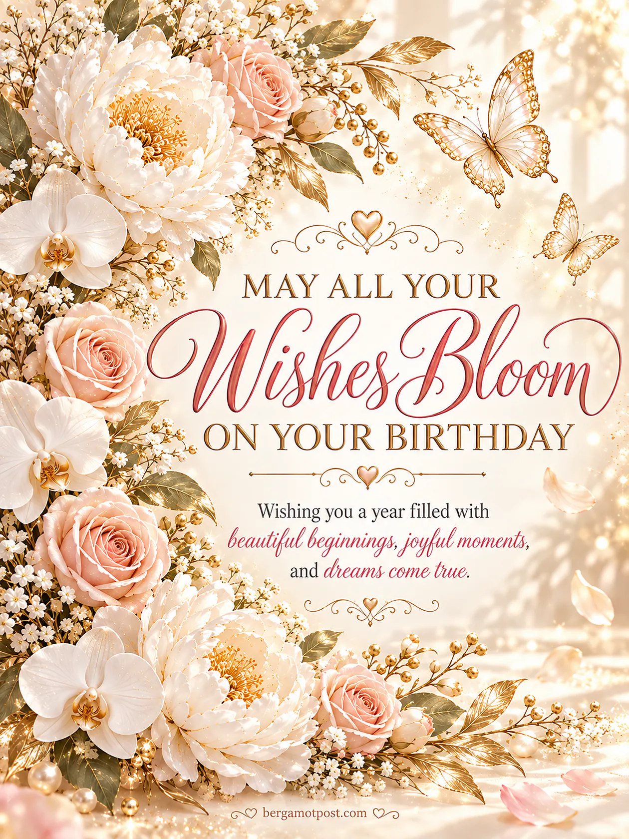 May All Your Wishes Bloom on Your Birthday — Peonies, Roses and Orchids