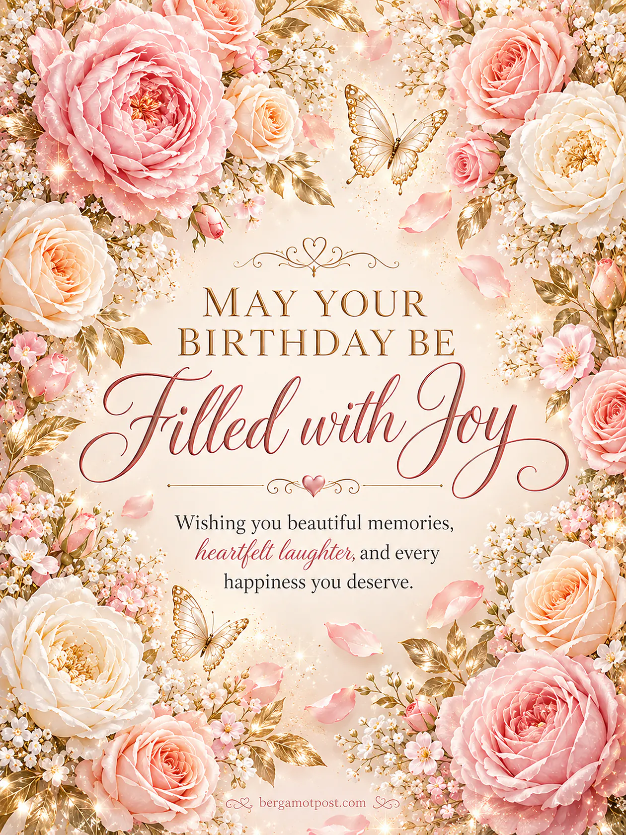 May Your Birthday Be Filled with Joy — Pink and Cream Garden Roses