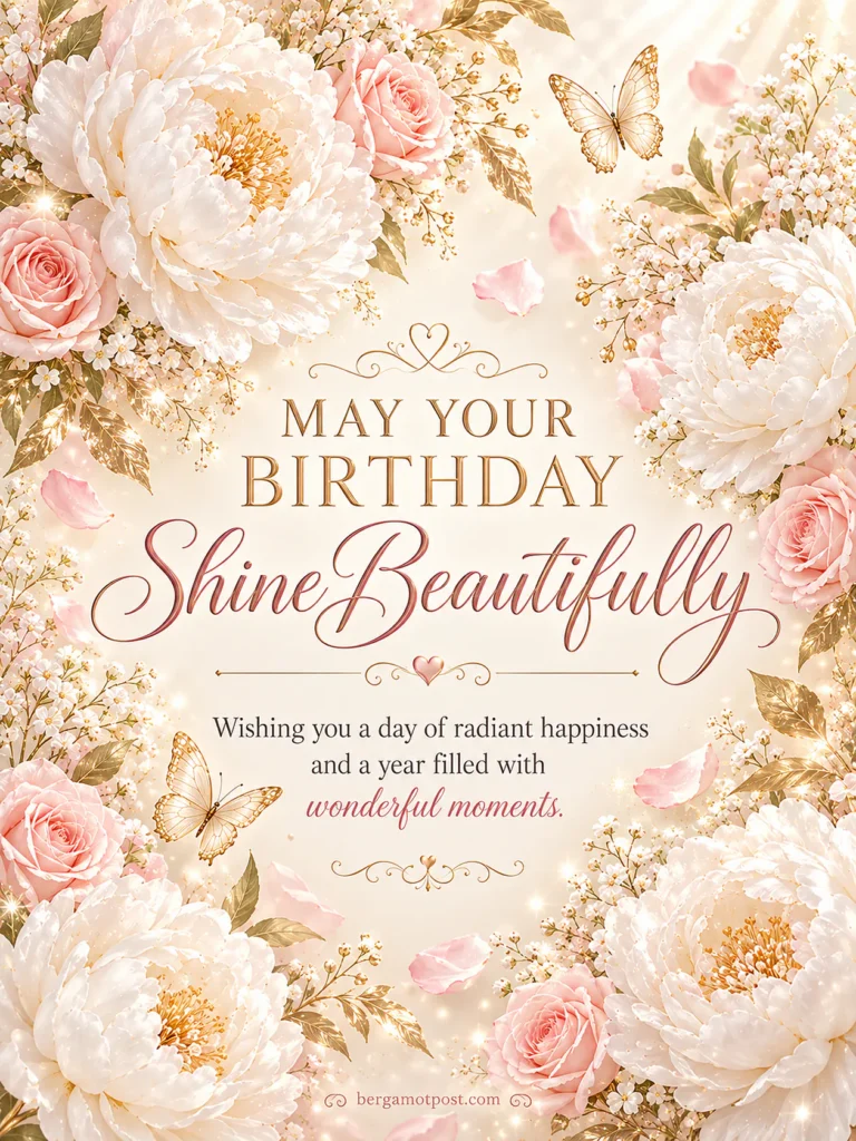 May Your Birthday Shine Beautifully — White Peonies and Pink Roses
