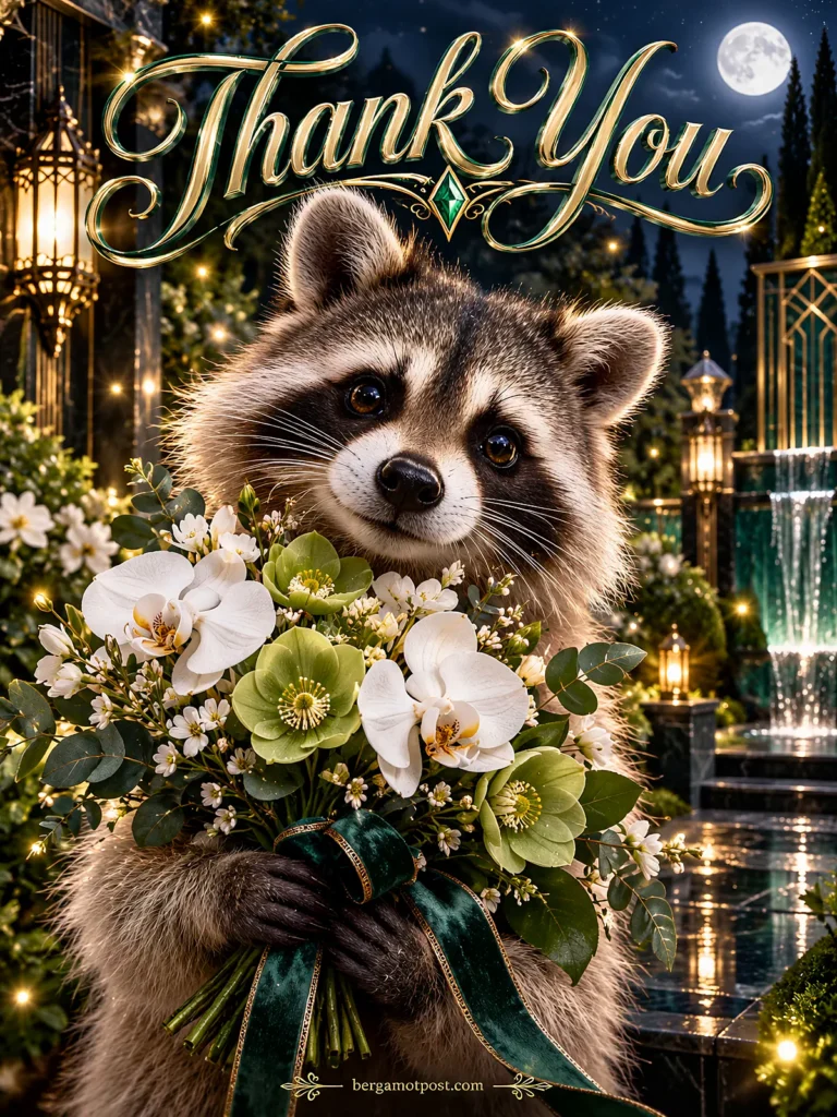 Thank You Video Card — Moonlit Raccoon with White Orchids