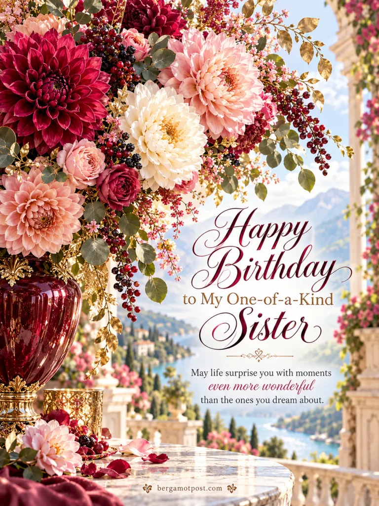 Happy Birthday to My One-of-a-Kind Sister: Burgundy Dahlia Image with Wishes