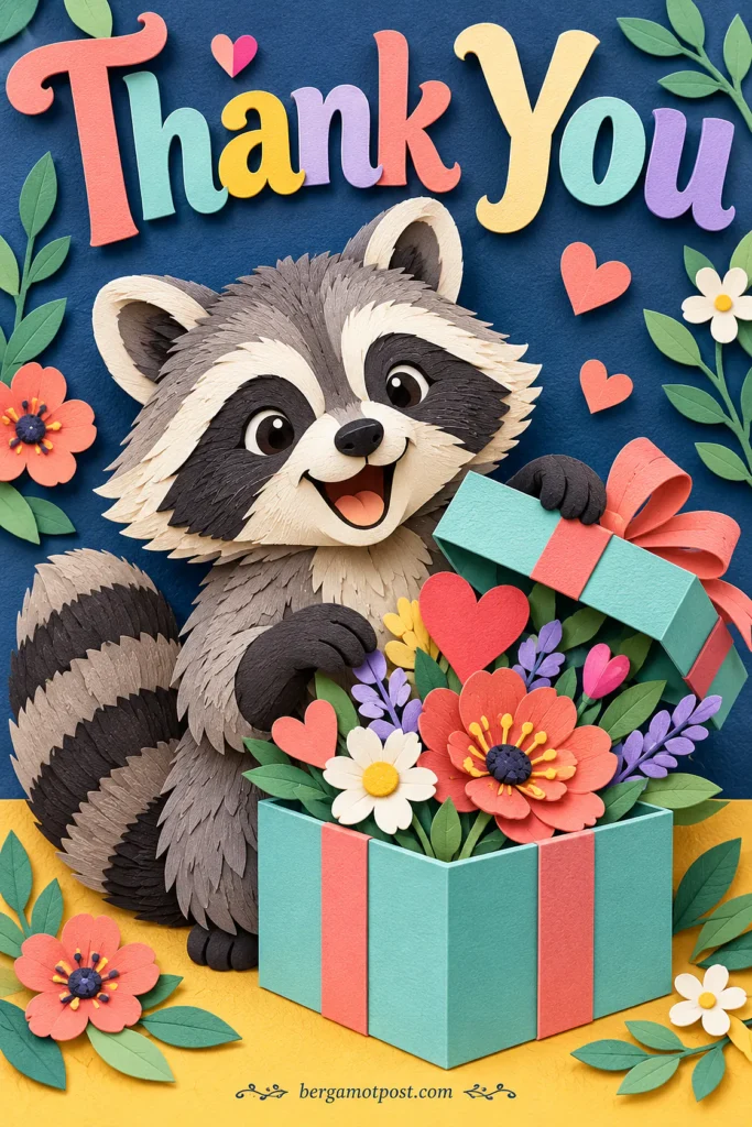 Paper Cut Raccoon Thank You Card