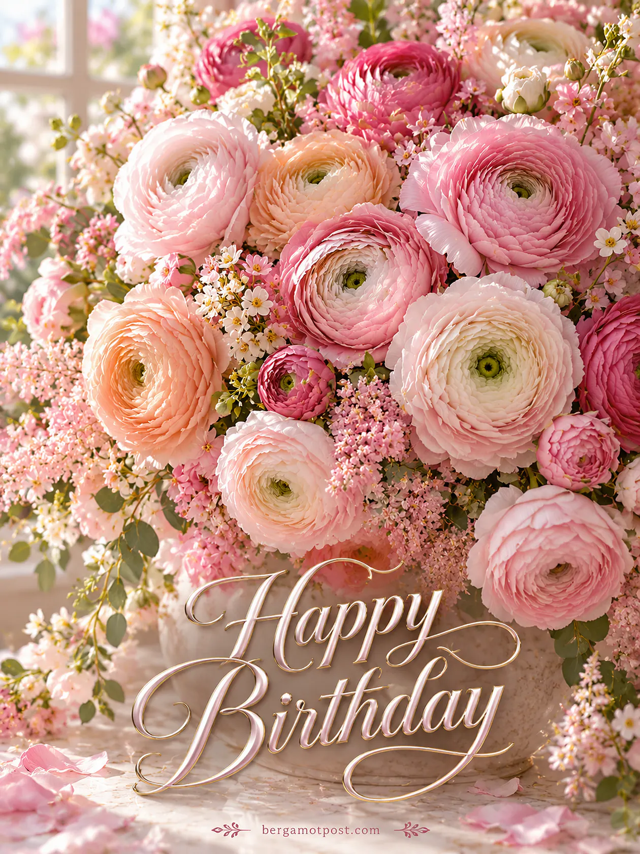 Pink Ranunculus Bouquet Birthday Card