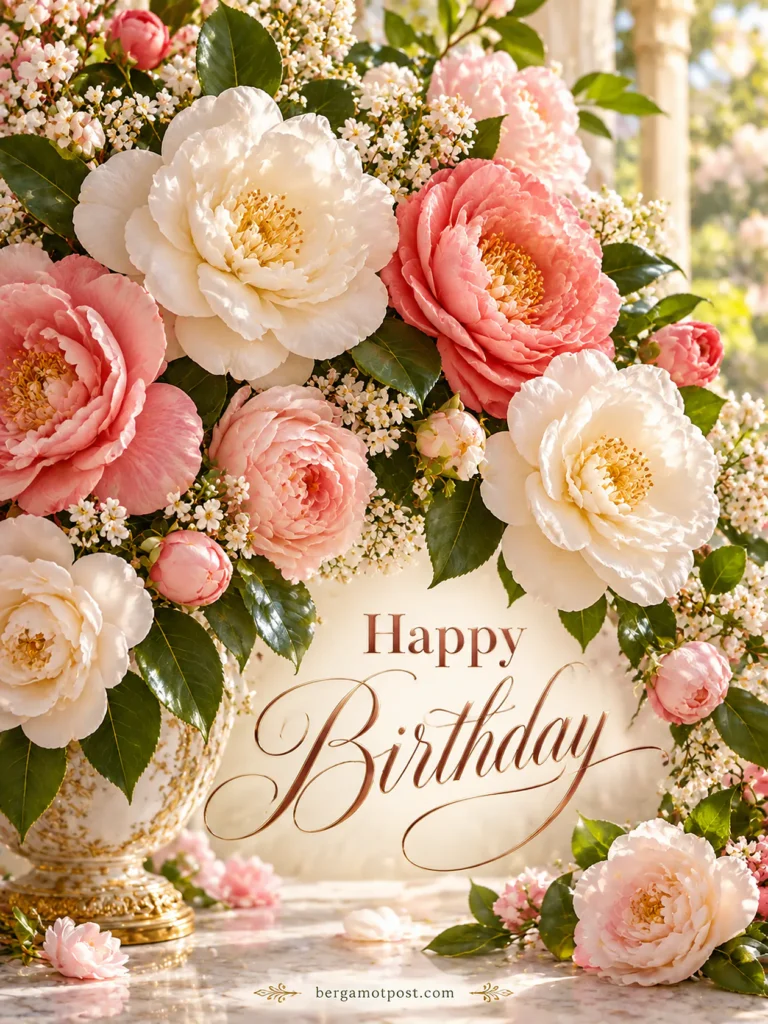 Pink and White Camellia Birthday Card