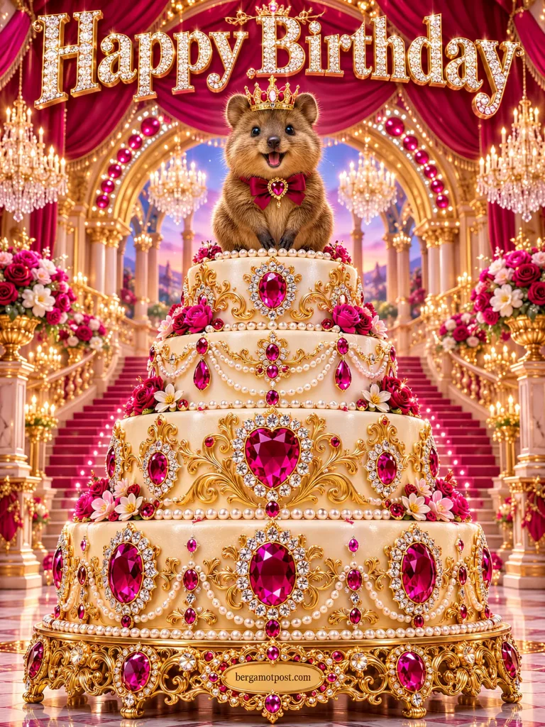 Happy Birthday Video Wishes — Quokka on a Ruby Heart Cake