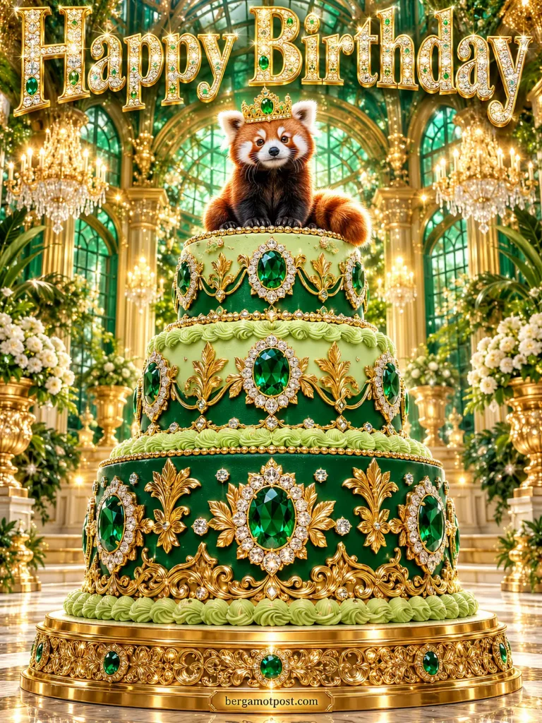 Happy Birthday Video Image — Red Panda on an Emerald Cake