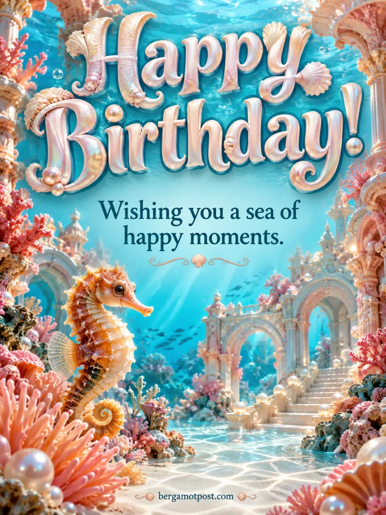 Happy Birthday Image — A Sea of Happy Moments (Seahorse in a Coral Palace)