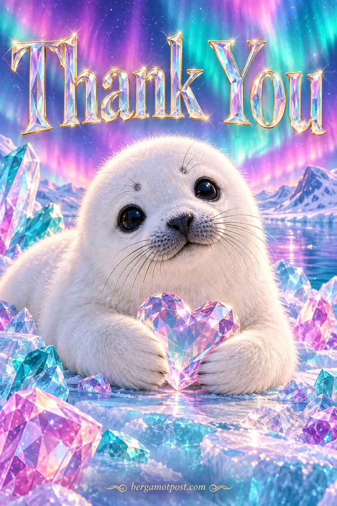 Crystal Heart Seal Pup Thank You Card — Northern Lights