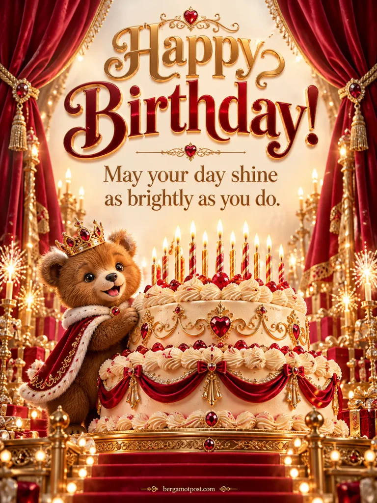 Happy Birthday Image — Shine as Brightly as You Do (Little Bear King and a Royal Cake)