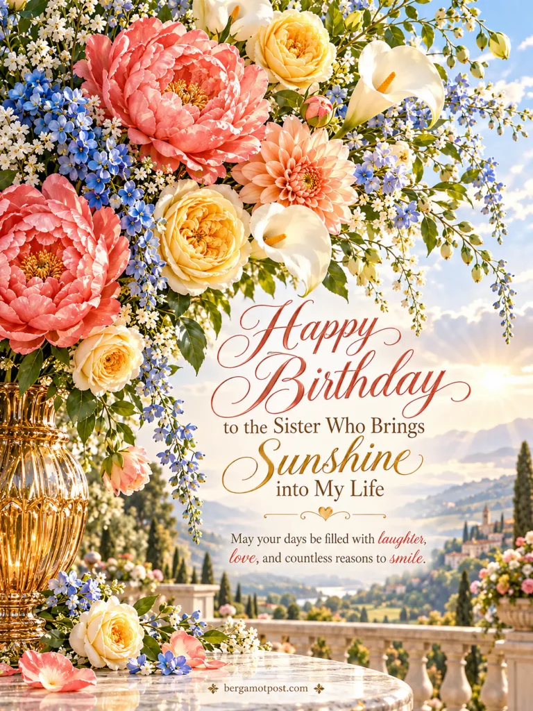 Happy Birthday to the Sister Who Brings Sunshine into My Life: Bright Floral Image and Wishes