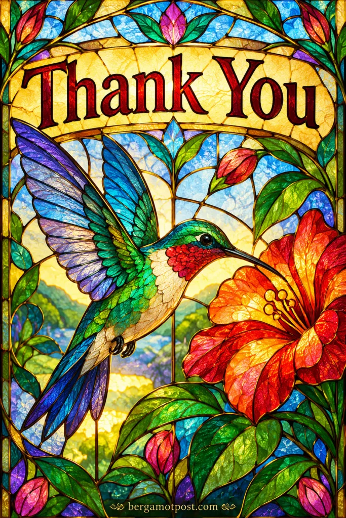 Stained Glass Hummingbird Thank You Card