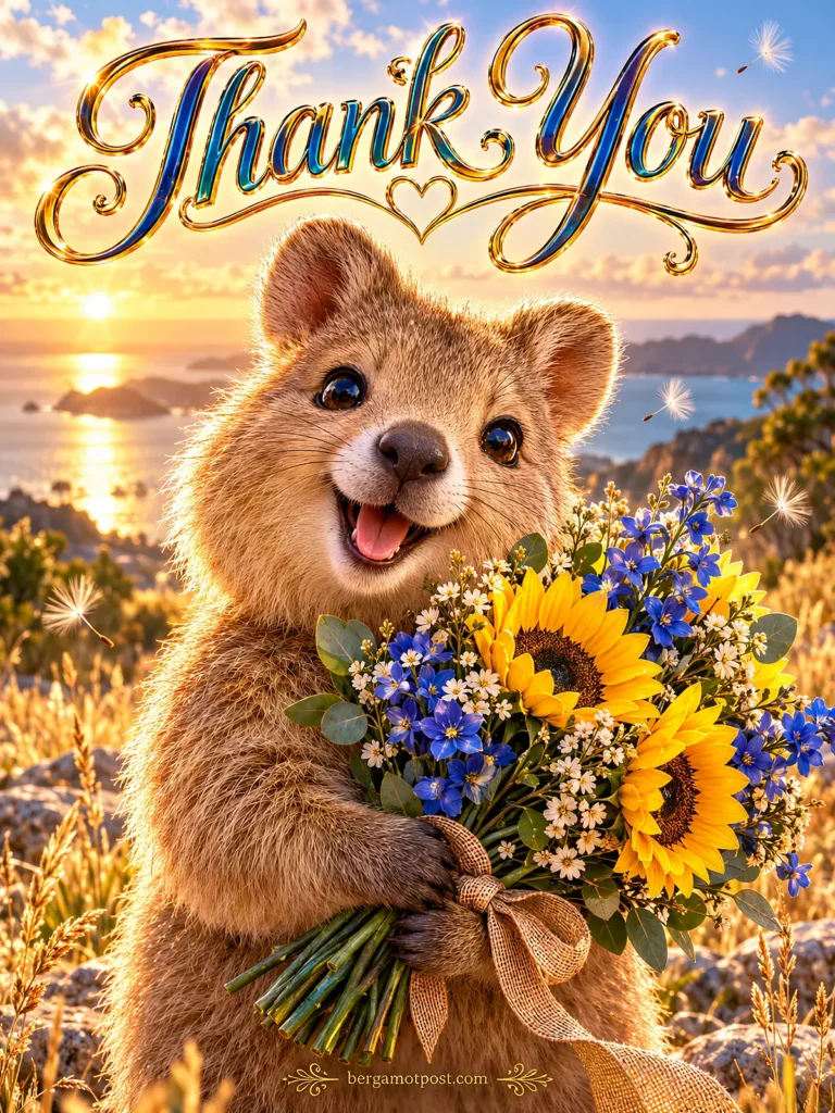 Animated Thank You Card — Smiling Quokka with Sunflowers
